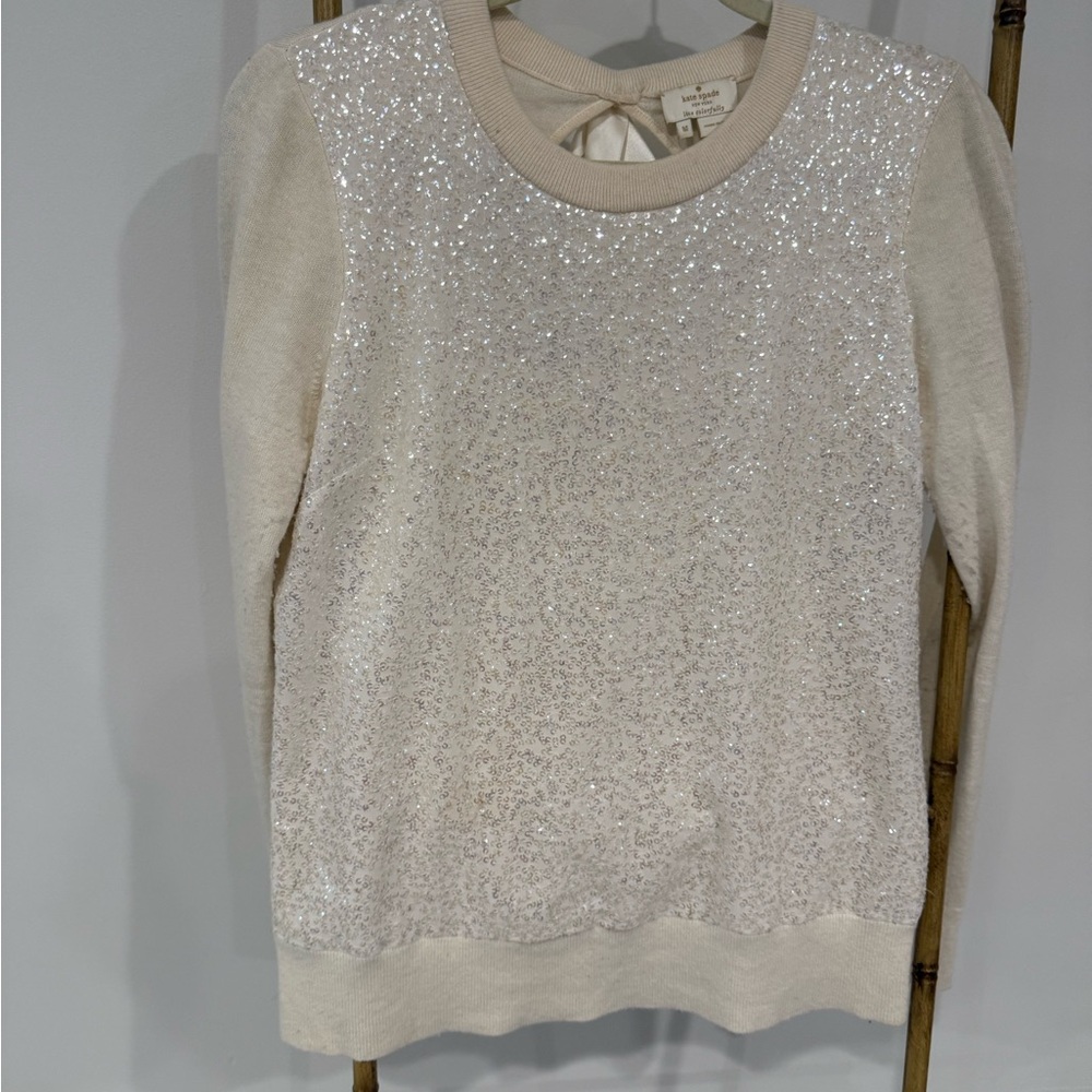 Kate Spade Cream Crew Neck Sweater with Sparkling Embellishments